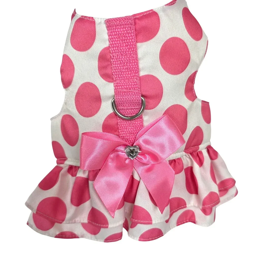 Polkadots  Dog Dress Pink Bow Rhinestone Smoochie Pouch Simply She Petco Sz XS